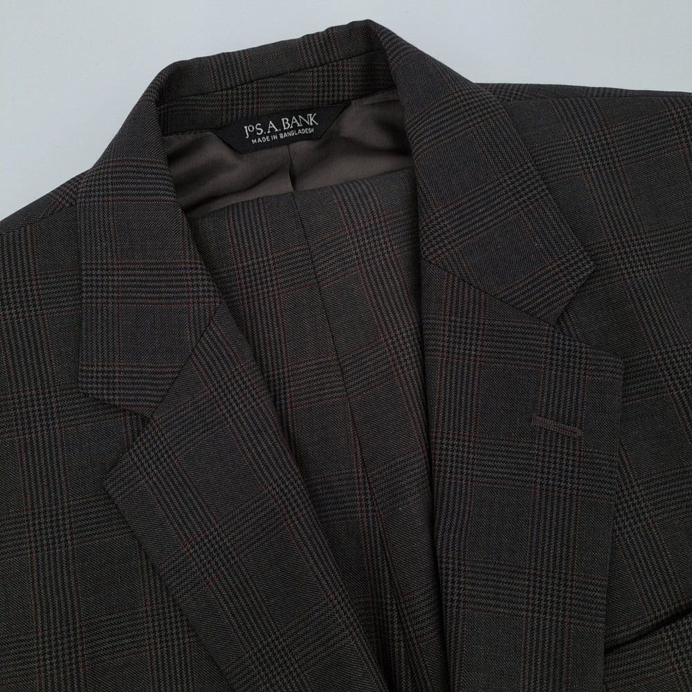 Jos. A. Bank Suit Mens 42L 100% Wool Gray Glen Plaid Pleated Cuffed 2-Button